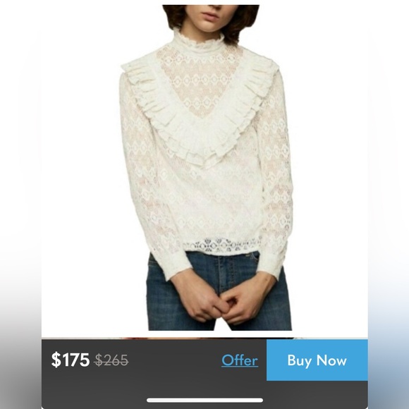 MAJE Limba Long Sleeve High Neck Lace Top Blouse in BLACK - Picture 9 of 11